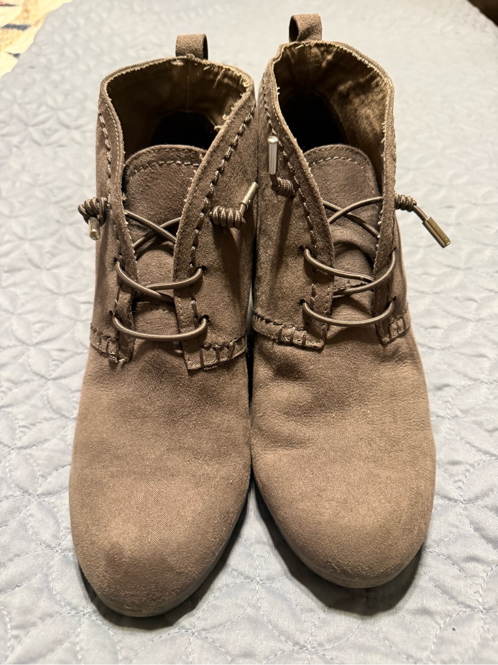 Women's Suede Lace-Up Ankle Wedge Heels Boots in Gray size 8.5